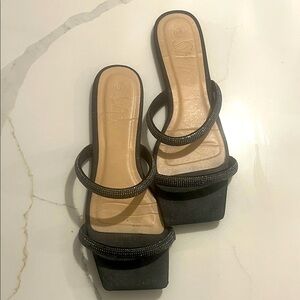SHEIN Square Open Toe Glitter Strap Flat Sandals Size 10